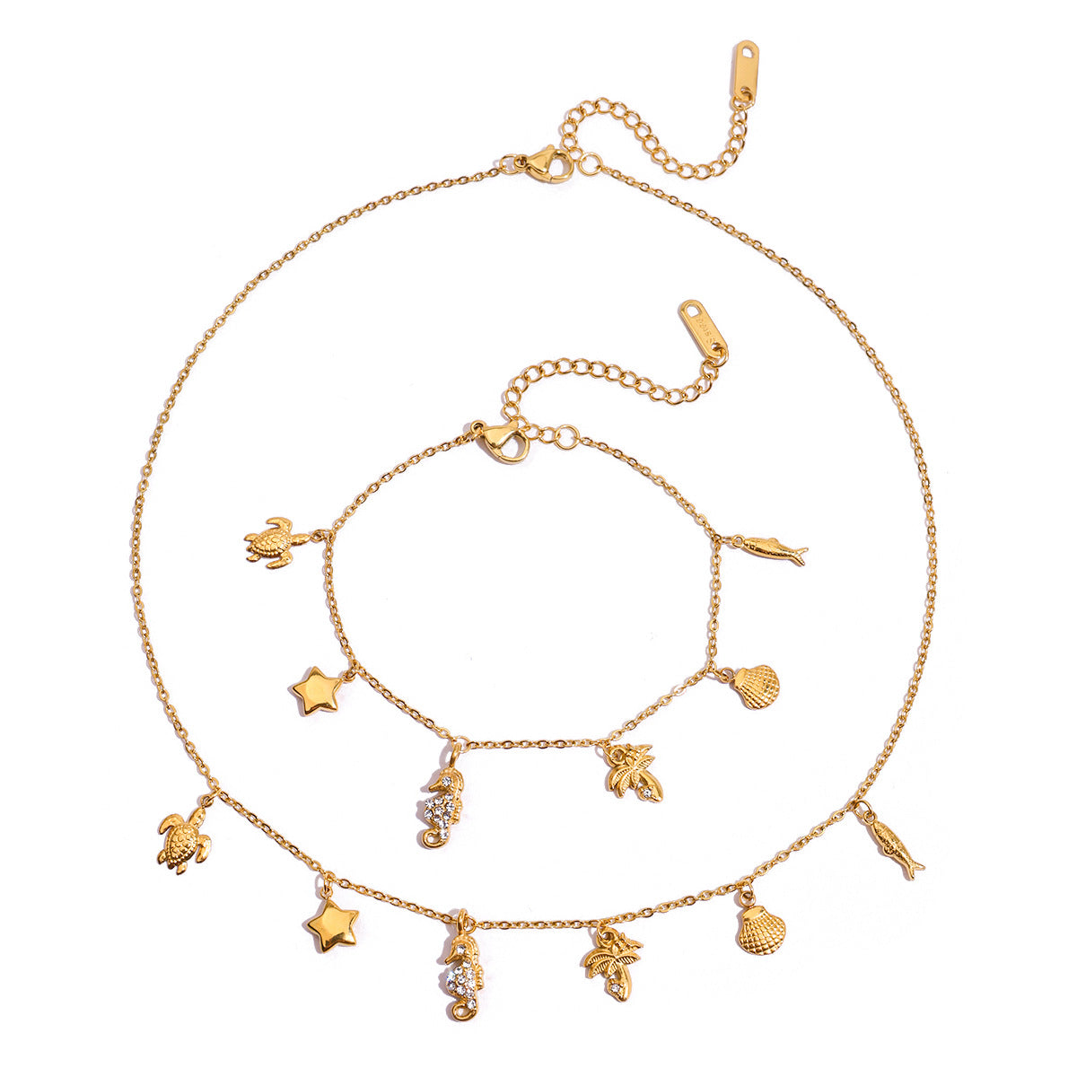 Wholesale  18K Gold Stainless Steel Coconut Tree Seahorse Fish Turtle Five-Pointed Star Necklaces