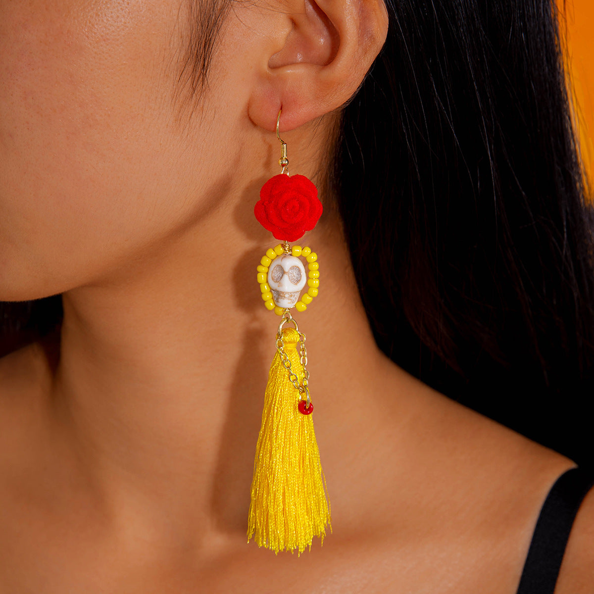 Wholesale   funny  skull tassel rice beads earrings