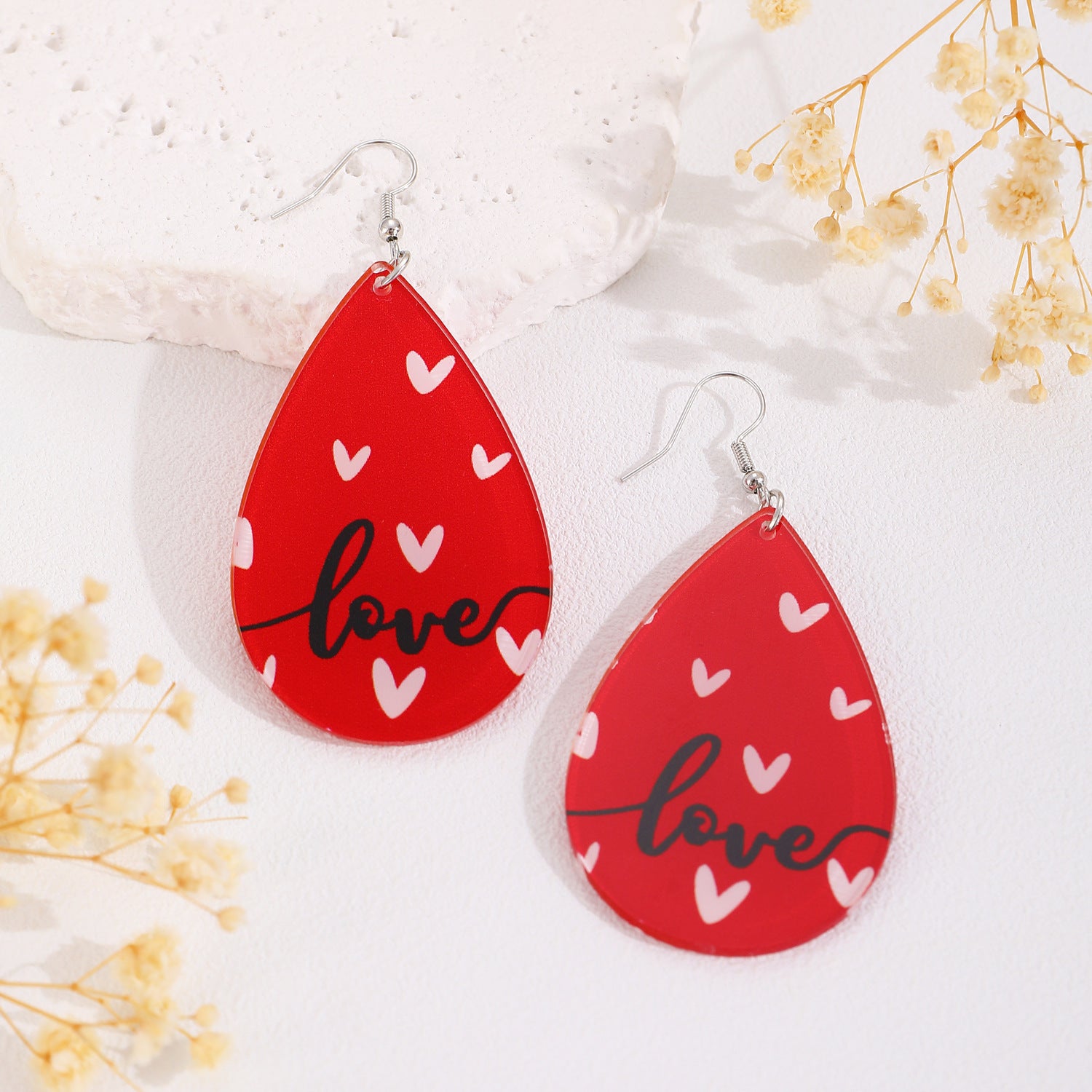 Wholesale teardrop shaped letters acrylic love heart Valentine's Day earrings