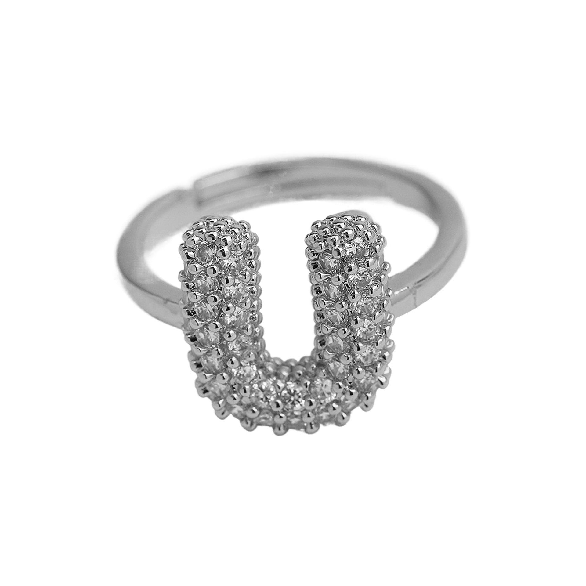 Wholesale  white gold balloon bubble cute 26 English letters open ring