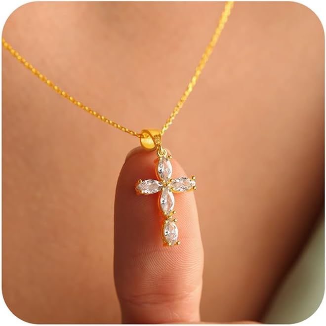 Wholesale 18K Gold Inlaid Zirconia Cross Clavicle Necklace