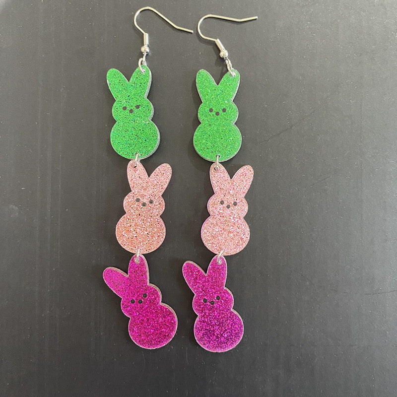 Wholesale Acrylic Easter Powder Bunny Earrings