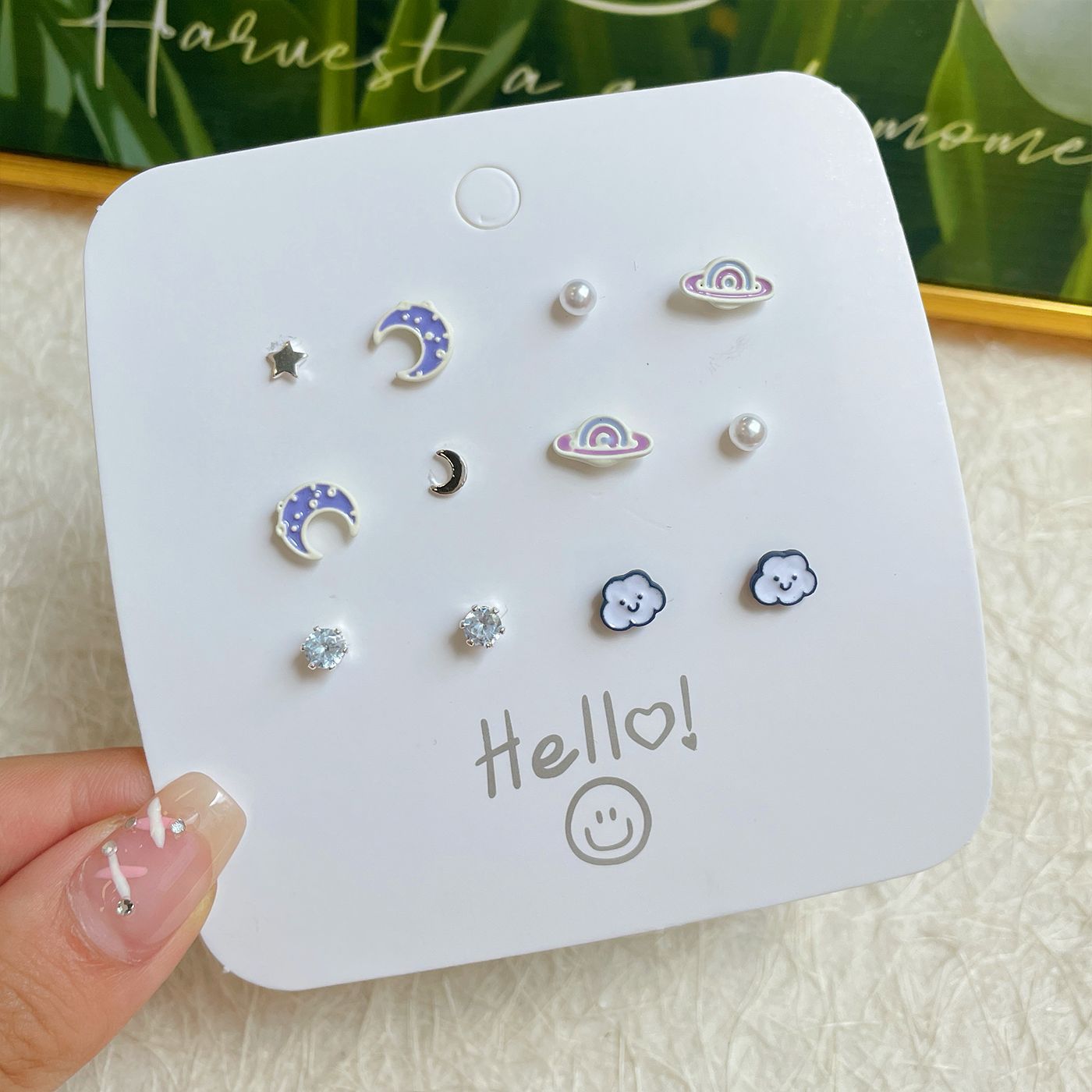 Wholesale Sweet and fresh silver needle small floral and fruit earrings