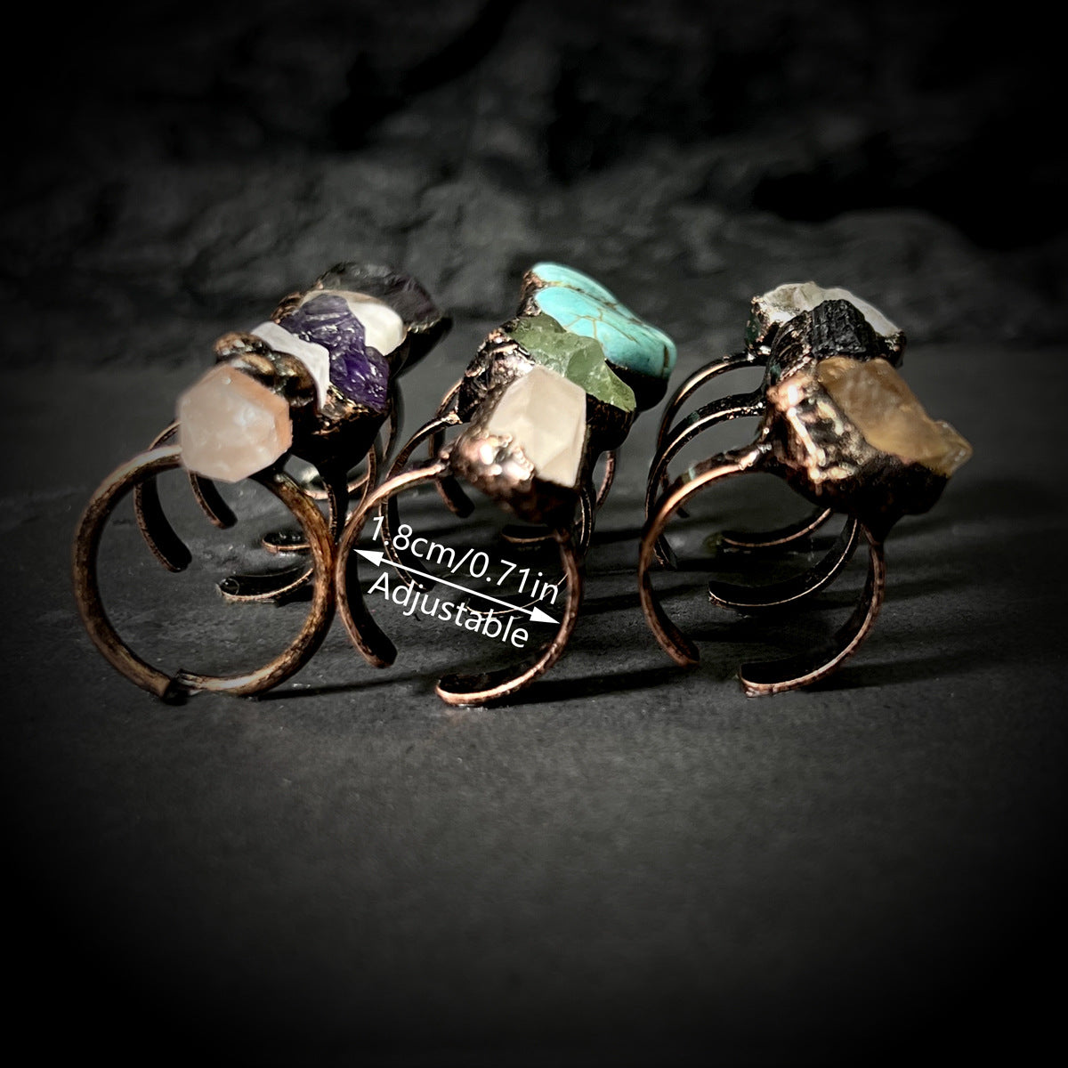 Wholesale Retro Style Natural Stone Opening Adjustable Rings
