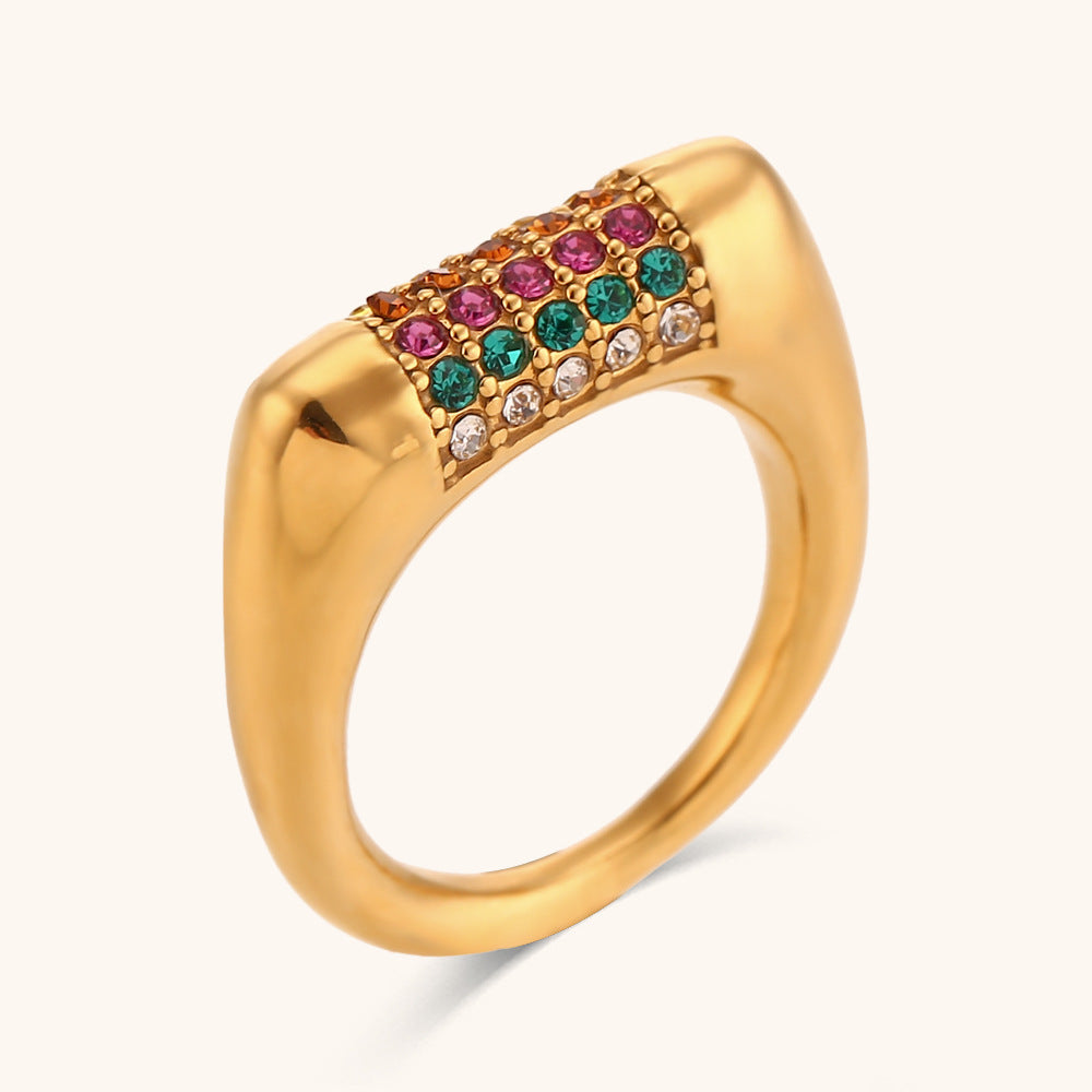 Wholesale Colorful Oil Drop Jewelry Ring Stainless Steel Gold Plated ACC-RS-DingRan002