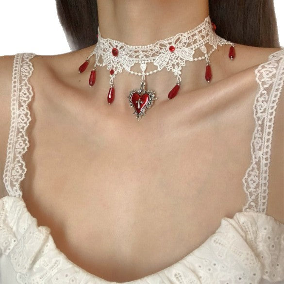 Wholesale Blood-Drip Cross Heart Teardrop Necklace