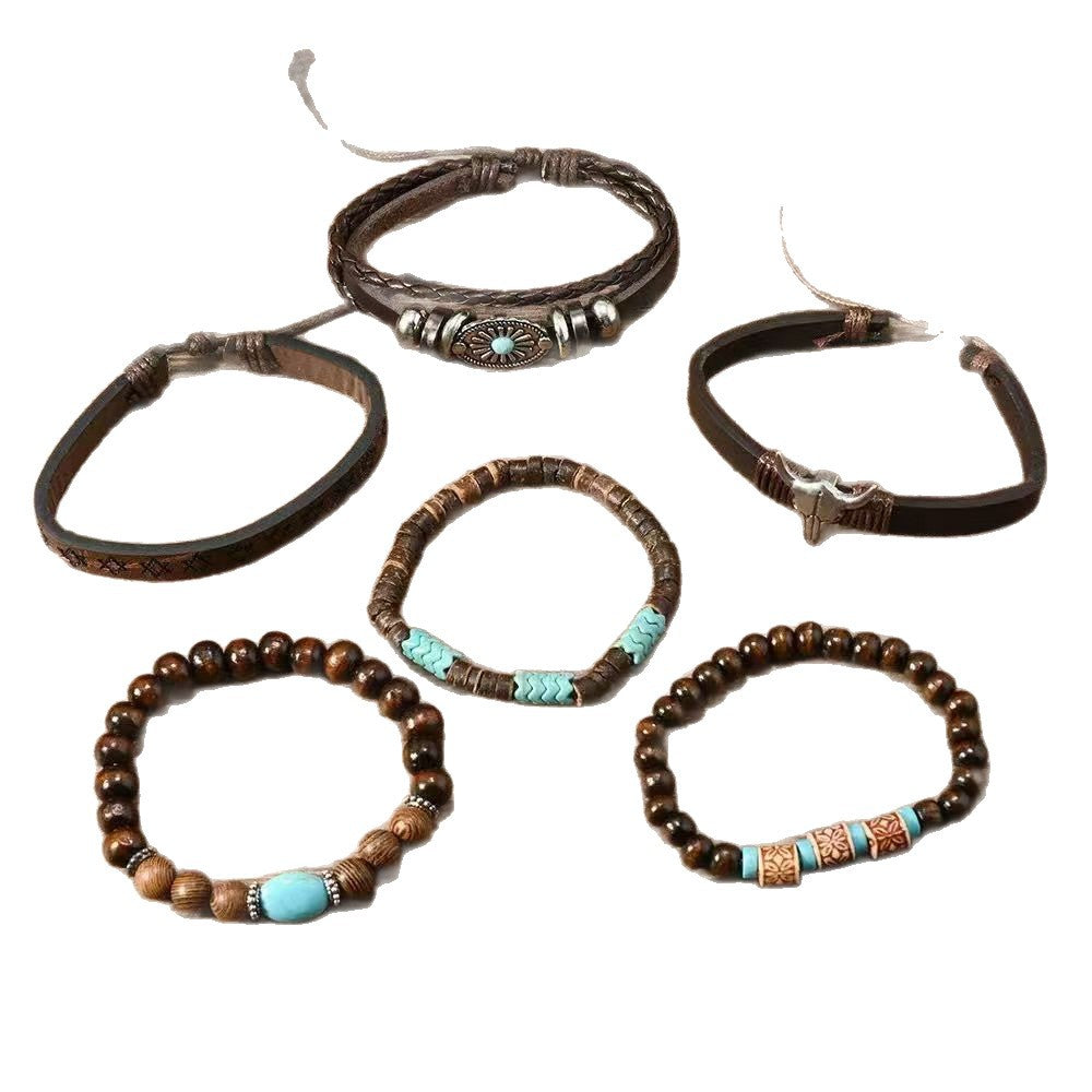 Wholesale Alloy Woven Bohemian Bull Head Bracelet 6 Piece Set Fashion Accessory for Resale