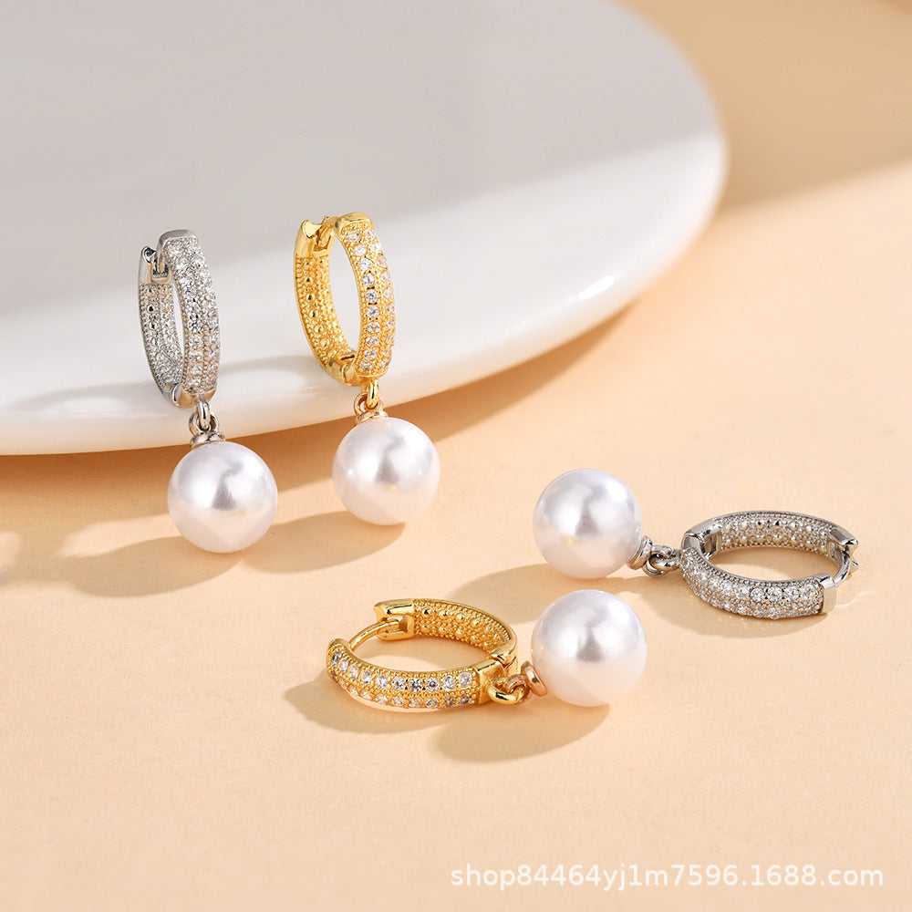 Wholesale  pearl earrings  diamond plated 18K gold earrings
