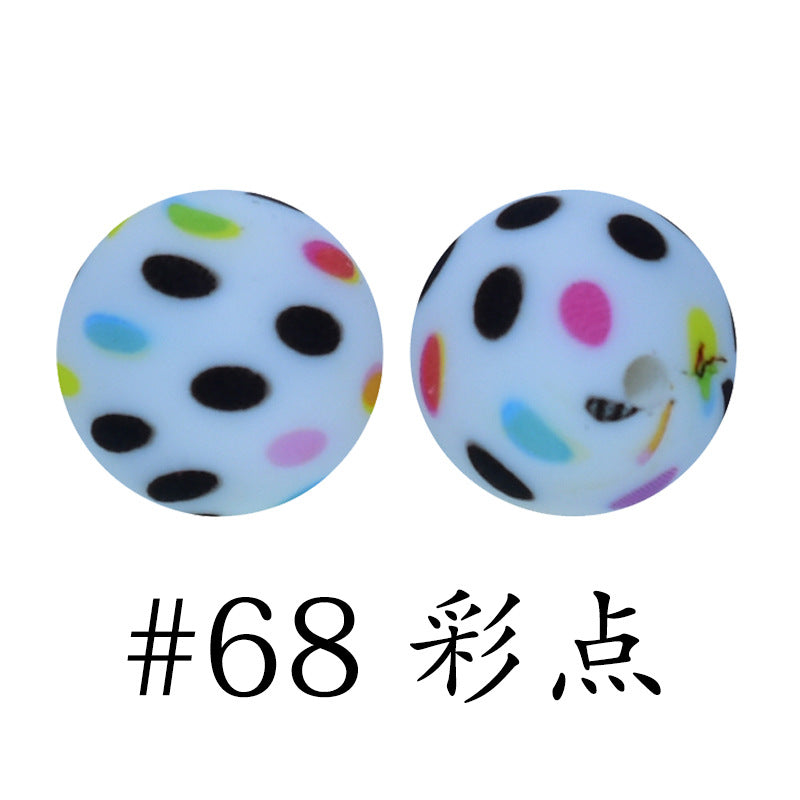 Wholesale 50pcs 15mm Western Style Leopard Skull Color Aztec Printed Silicone Balls Beads ACC-BDS-HeSheng009