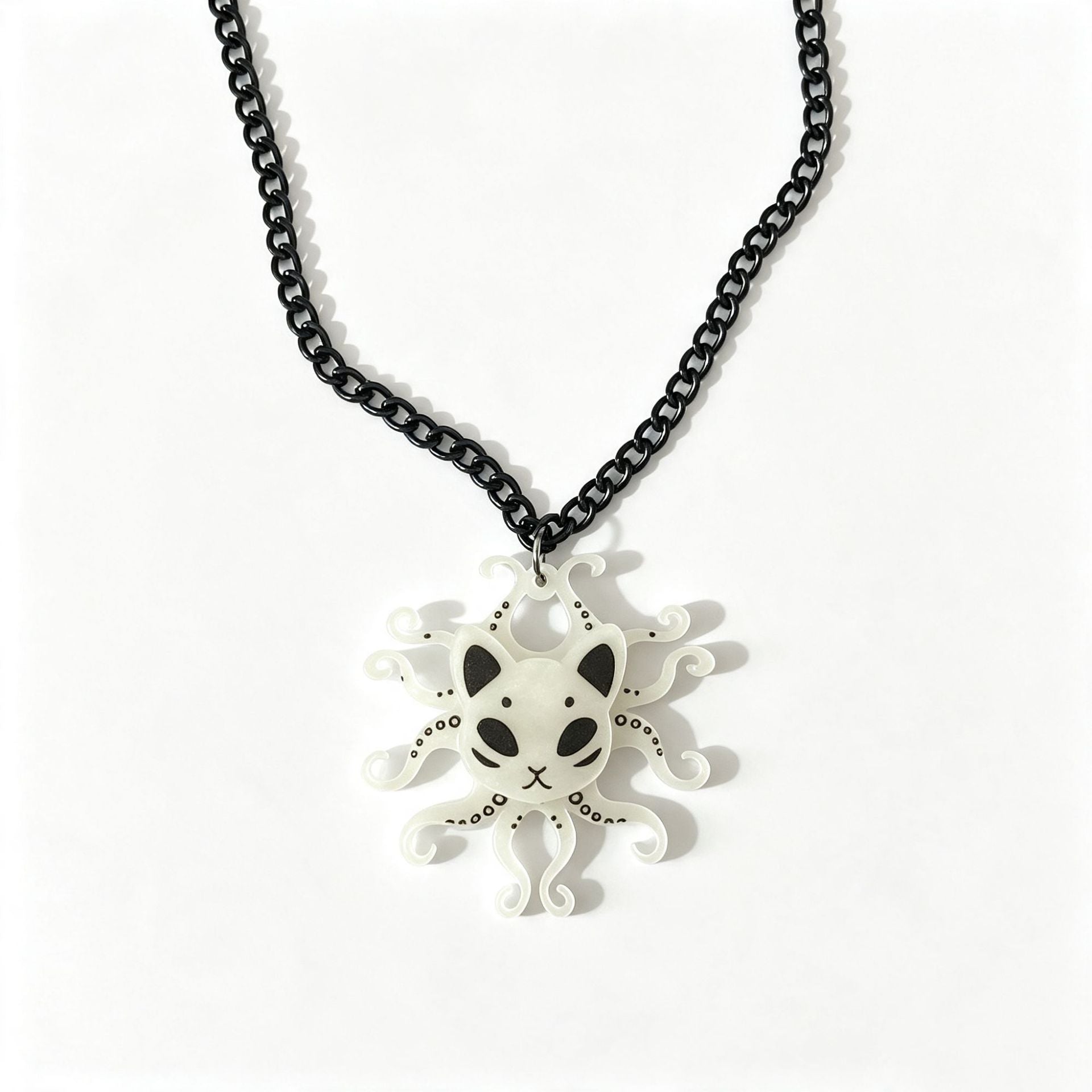 Wholesale  Black Cat Octopus Double Layer Acrylic Pendant Necklace Cute Dark Cartoon Fashion Jewelry Accessory For Women