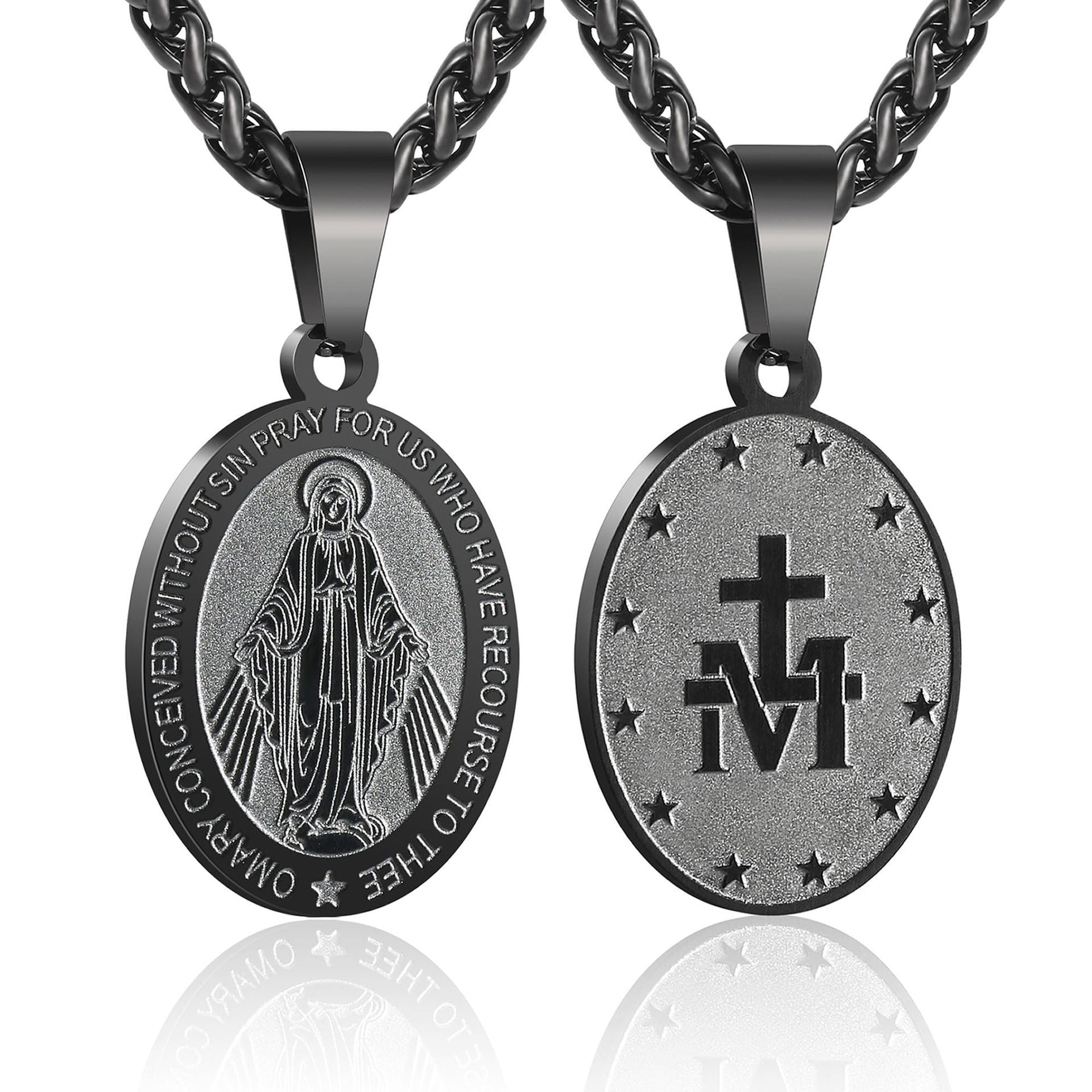 Wholesale double-sided portrait medal cross stainless steel pendant necklace