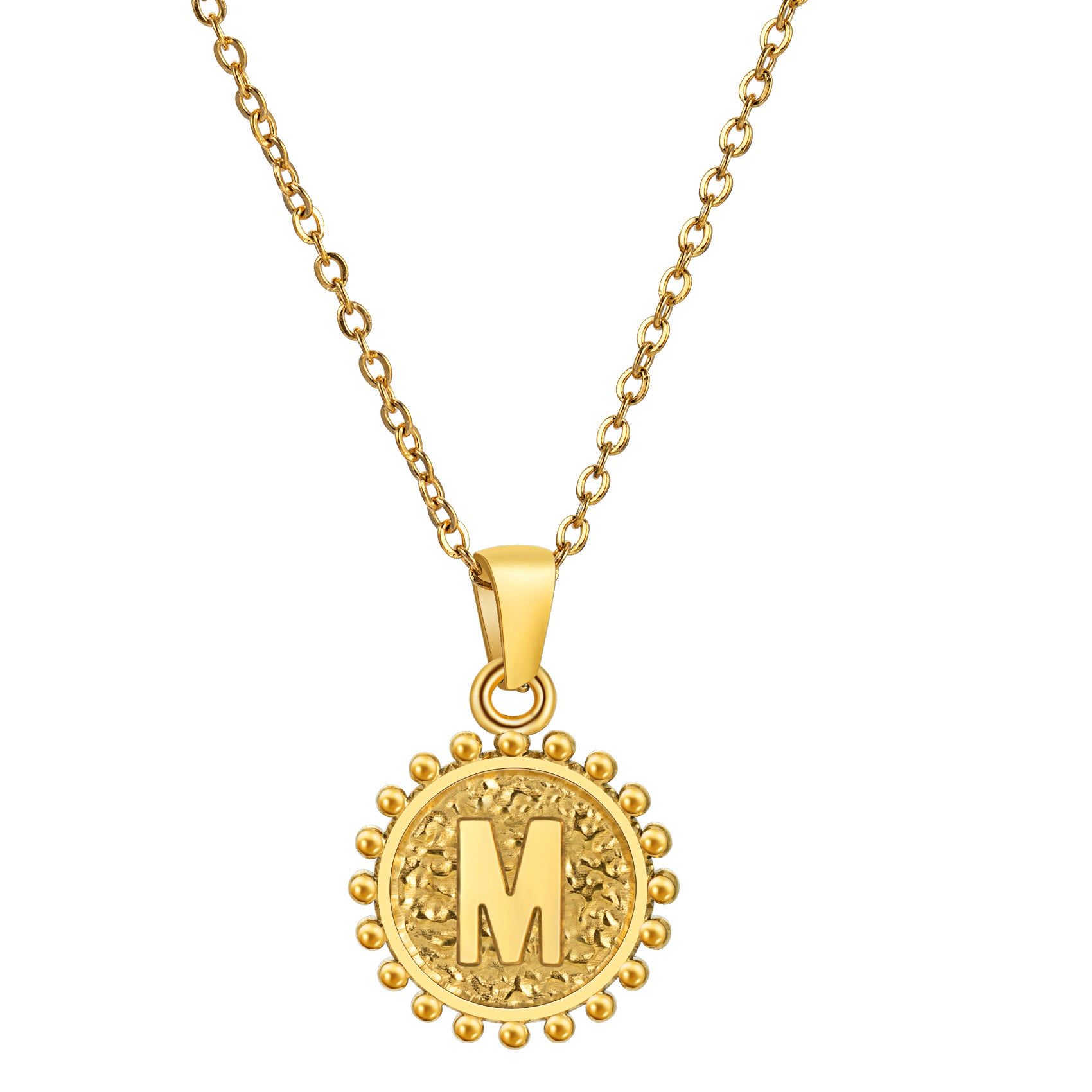 Wholesale Stainless steel  Golden Round English Letter Necklace