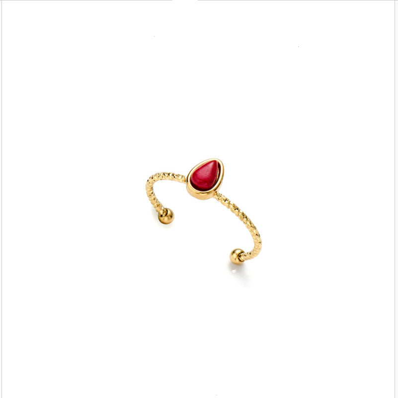 Wholesale  drop natural stone ring open titanium steel adjustable  ring