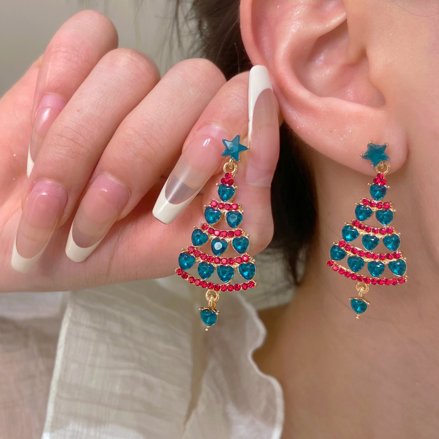 Wholesale Christmas Tree Earrings For Women Colorful Rhinestone Gold Tone Party Jewelry Gift
