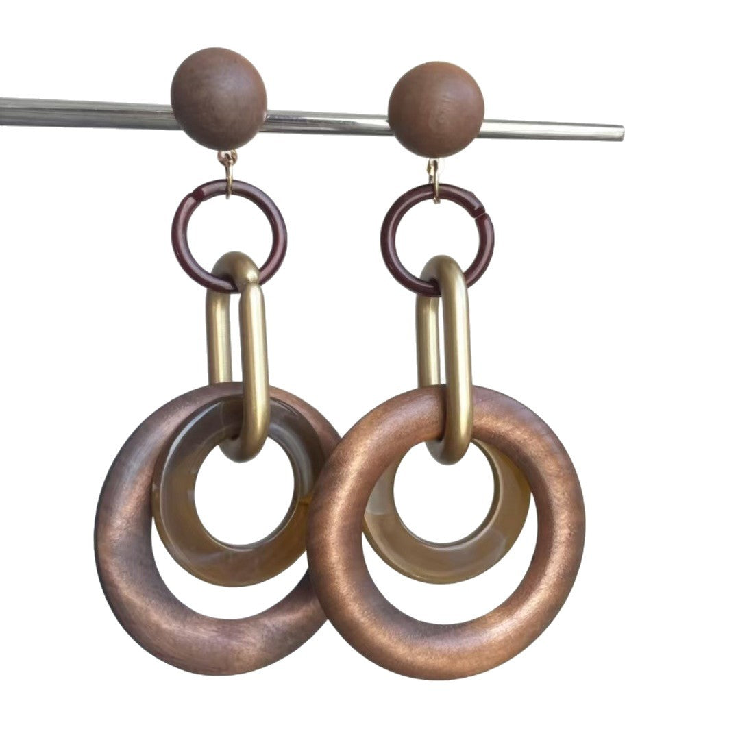 Wholesale Retro Geometric Color-Block Wooden Hoop Earrings for Women Party Wear