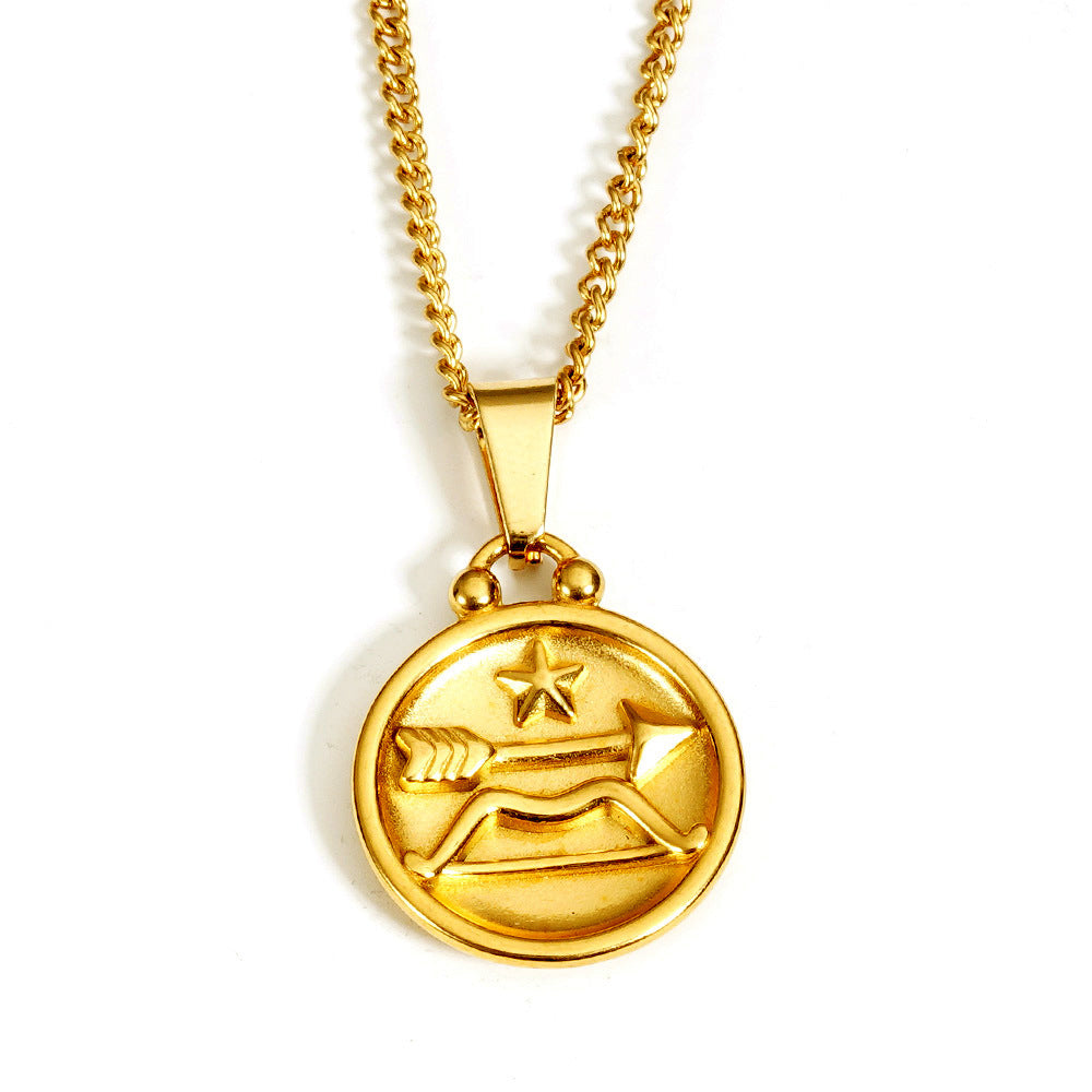 Wholesale  18K gold stainless steel 12 constellation pendant double-sided  necklace