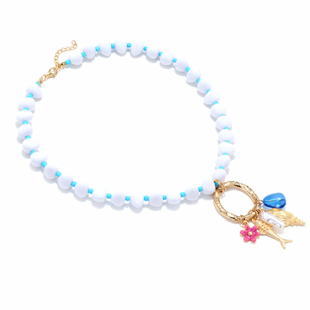 Wholesale Spliced Irregular Pearl Tropical Fish Conch Flower Pendant Necklace