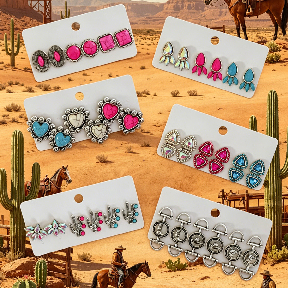 Wholesale Retro Ethnic Turquoise Geometric Earrings Set For Women Stylish Everyday Jewelry Accessory