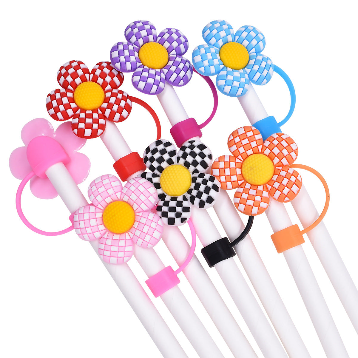 Wholesale Random 100pcs Flower Series 10mm PVC Soft Straw Tube Cap