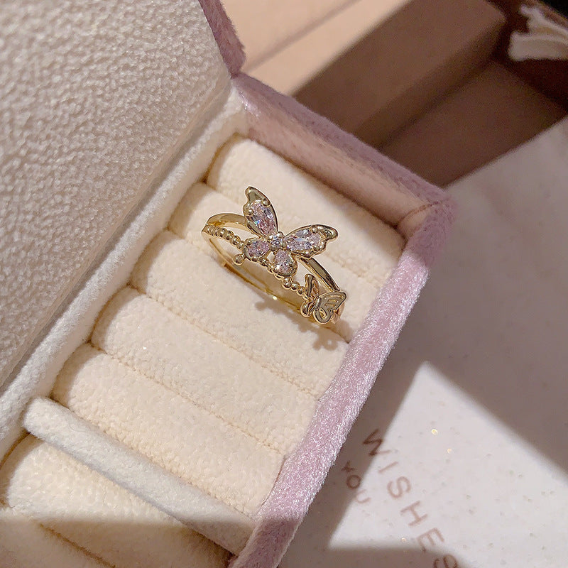 Wholesale Stylish Butterfly Ring with Zircon Gold Finish Jewelry Accessory