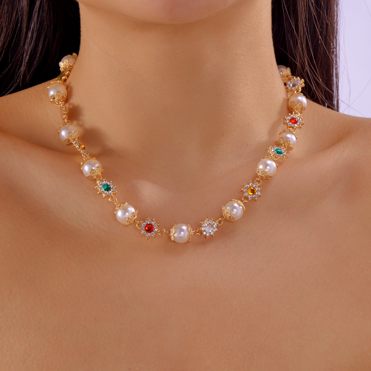Wholesale Zinc alloy electroplating ing colorful necklace