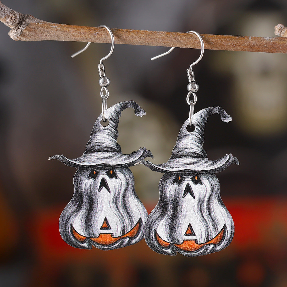 Wholesale Halloween Pumpkin Black Cat Ghost Pendant Gothic Style Wood Earrings ACC-ES-ChuLian031
