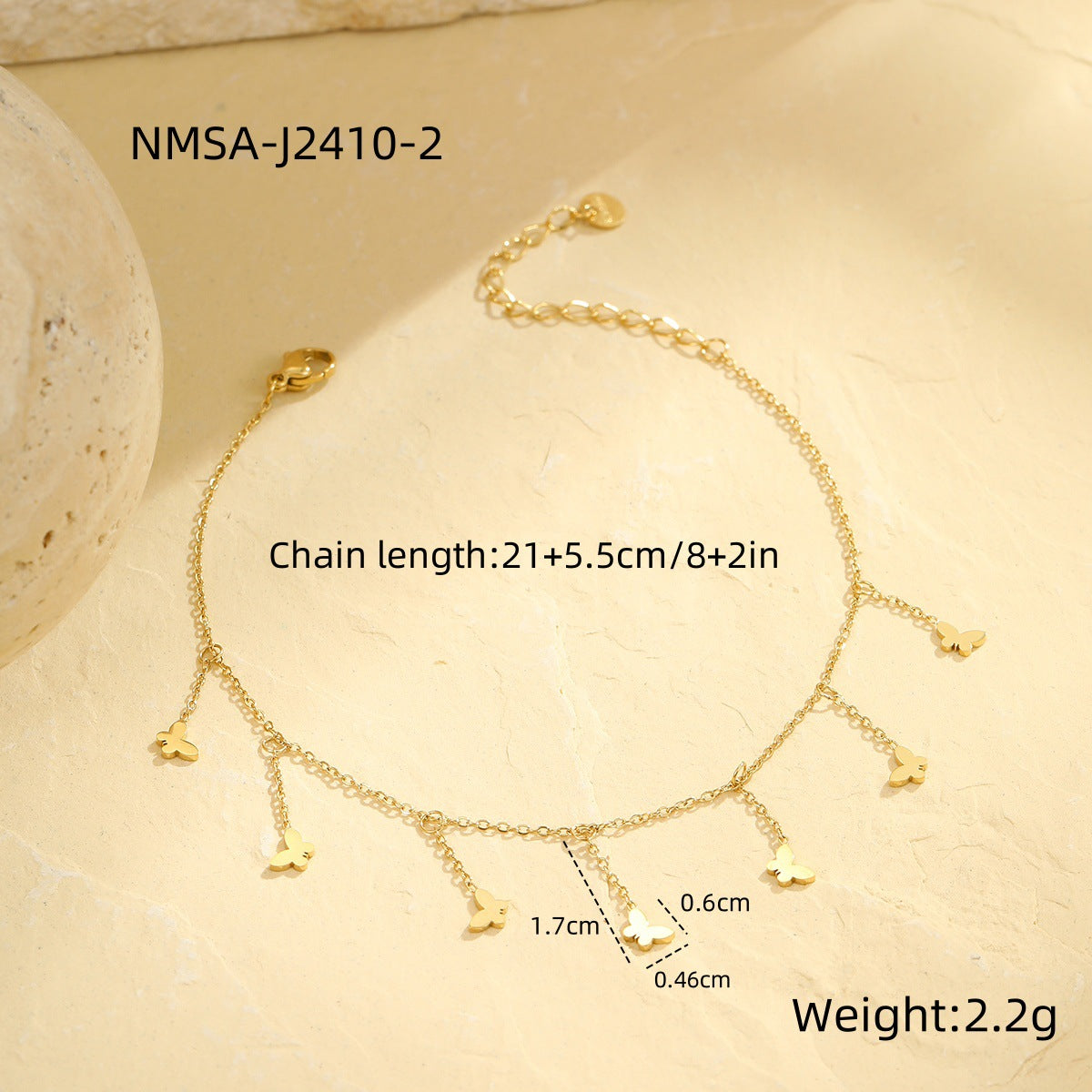 Wholesale  white shell butterfly diamond double stacked anklet