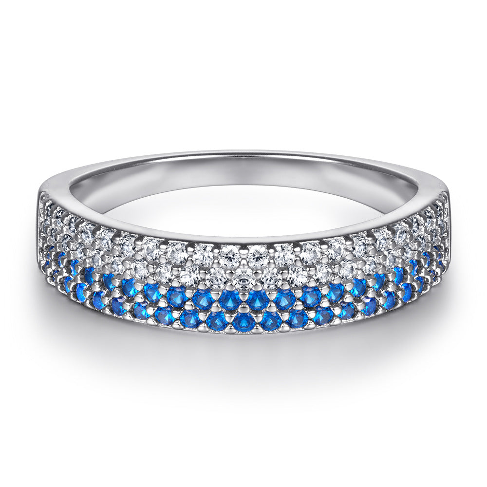 Wholesale  s925 sterling silver ring  blue crystal white zircon Fashion Row Diamond ring