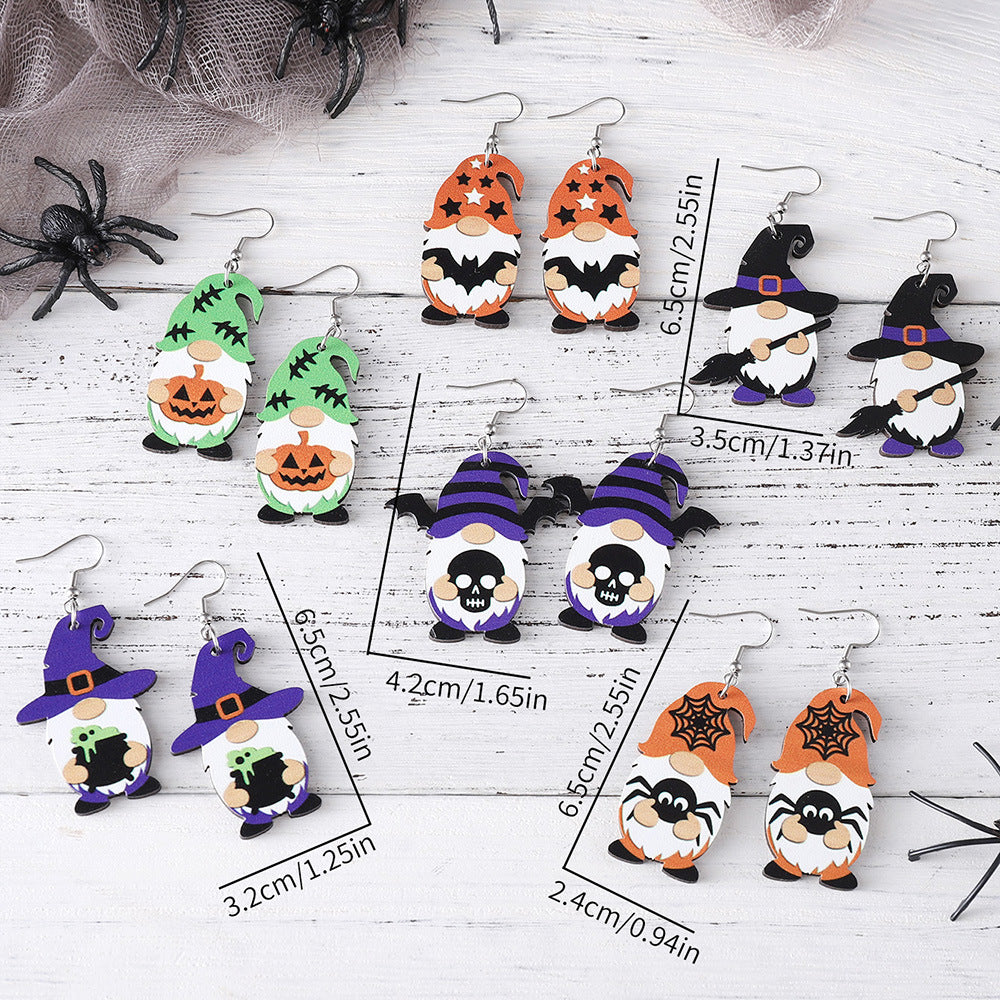 Wholesale Halloween Bat Skull Cute Dwarf Pendant Wood Earrings
