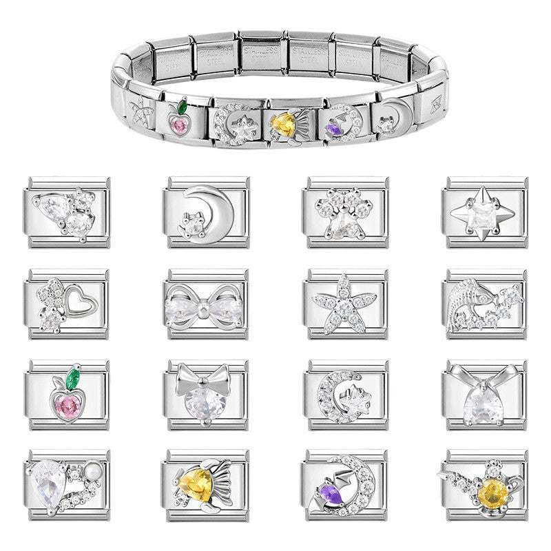 Wholesale 9mm Italian Charm Starter Bracelets DIY Zirconia-set Stainless Steel Composable Bracelet