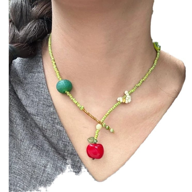 Wholesale Apple Green Rice Bead necklace