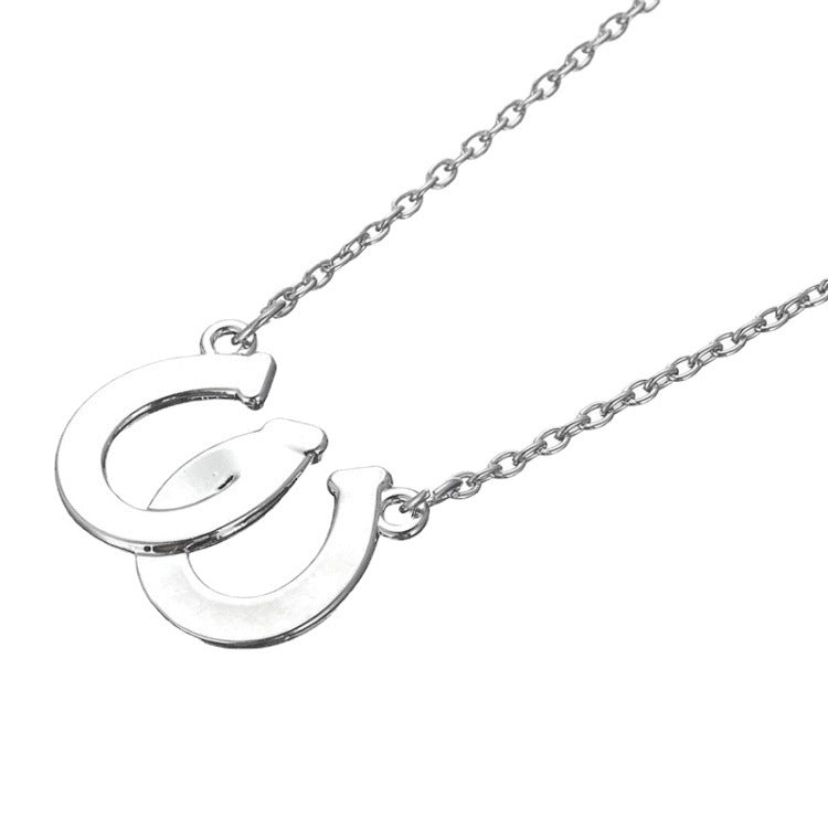 Wholesale black and white diamond double U horseshoe necklace