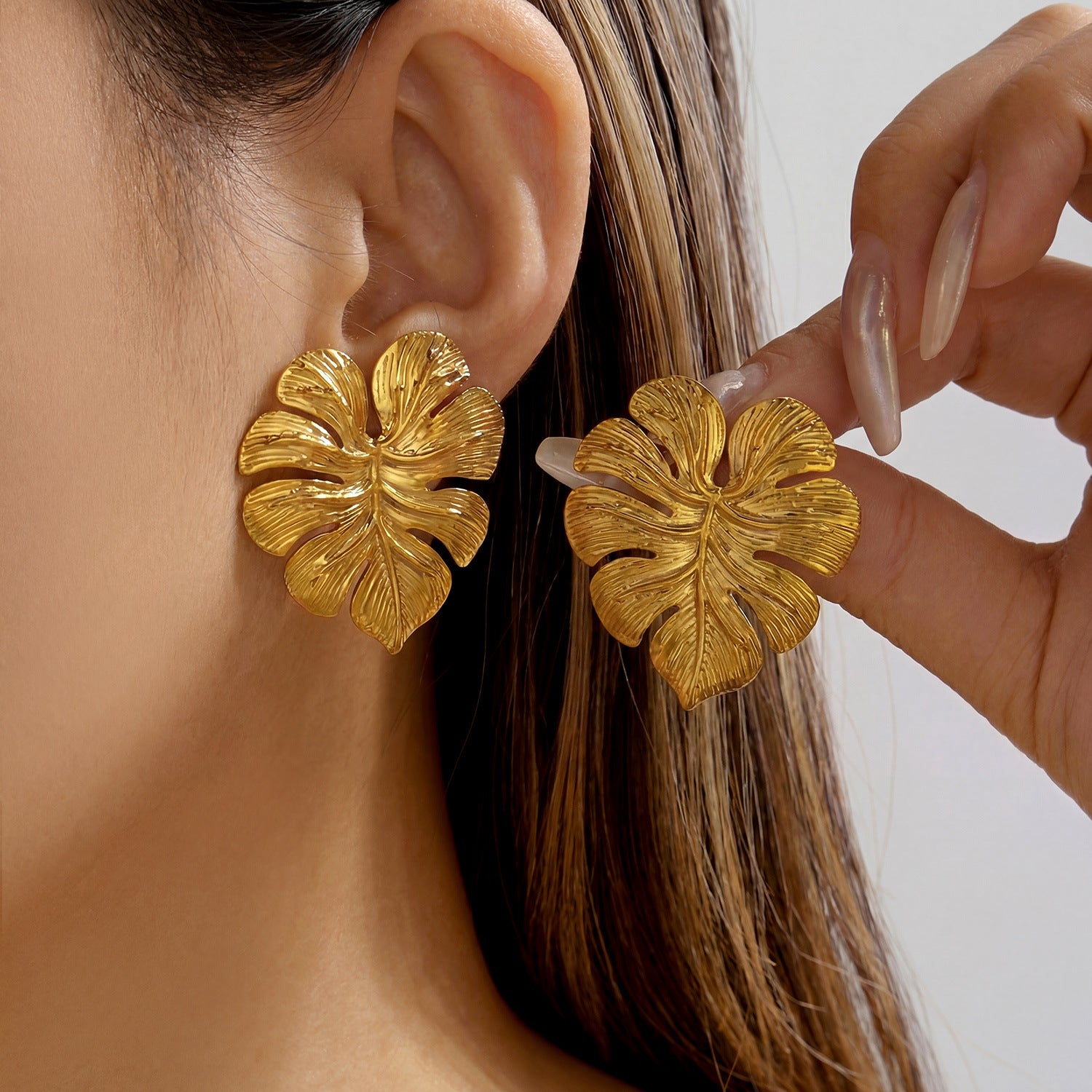 Wholesale Stainless Steel Fashion Earrings Leaf Flower Geometric Design Jewelry Accessory for Women Gift Boutique
