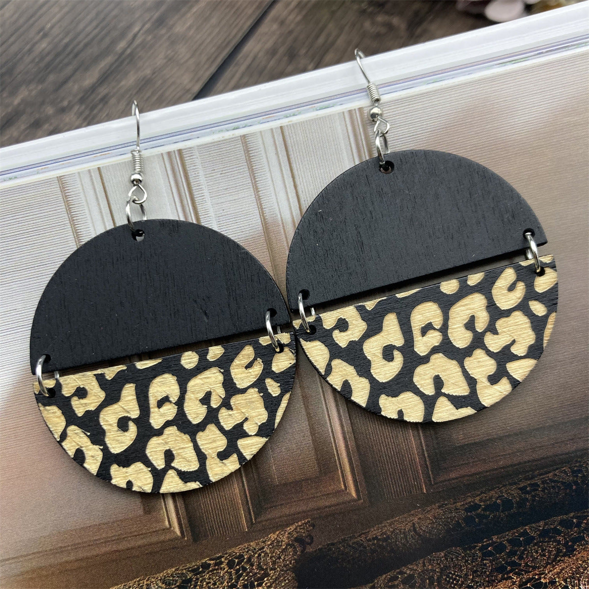 Wholesale Antique Style Retro Round Spliced Wood Earrings ACC-ES-FX046