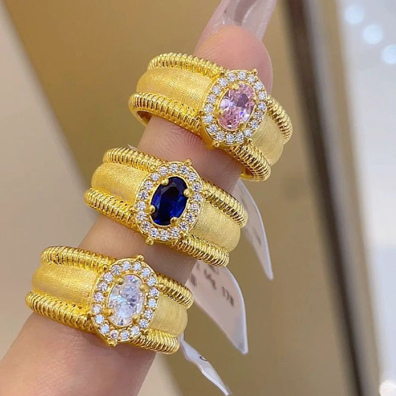 Wholesale Women' s Middle Ancient vintage Flash Diamond Wide Bead Rings Court Wind Ring