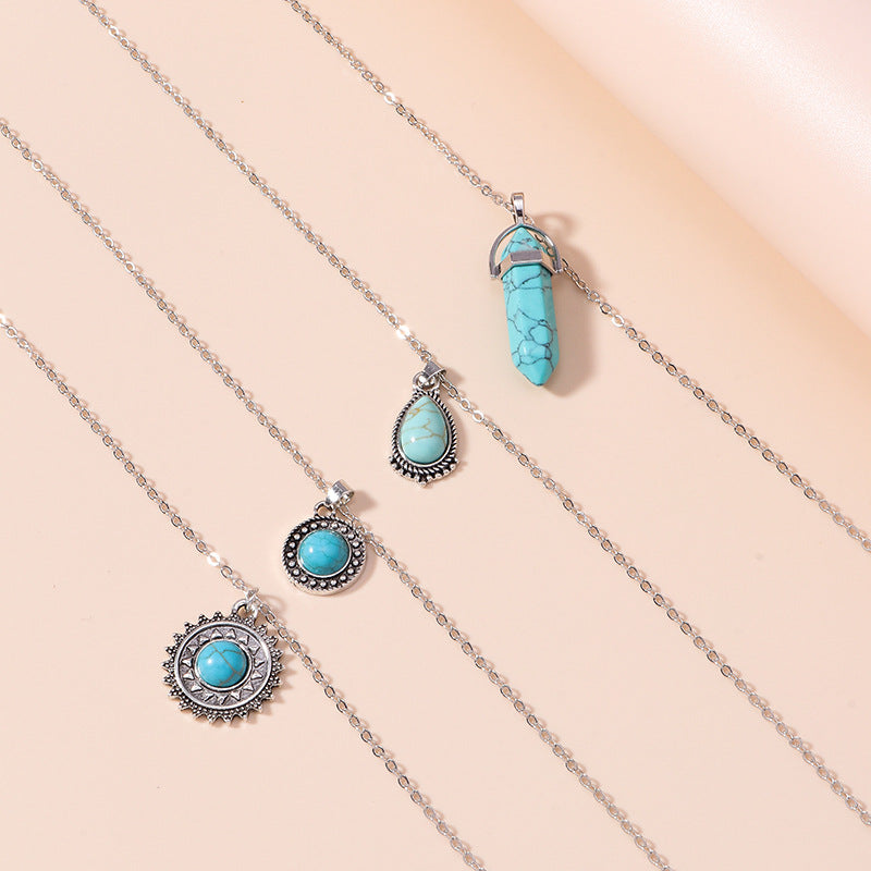 Wholesale Retro Chinese Style Alloy Turquoise Necklace,  Fashion Jewelry Accessory for Boutique Resale