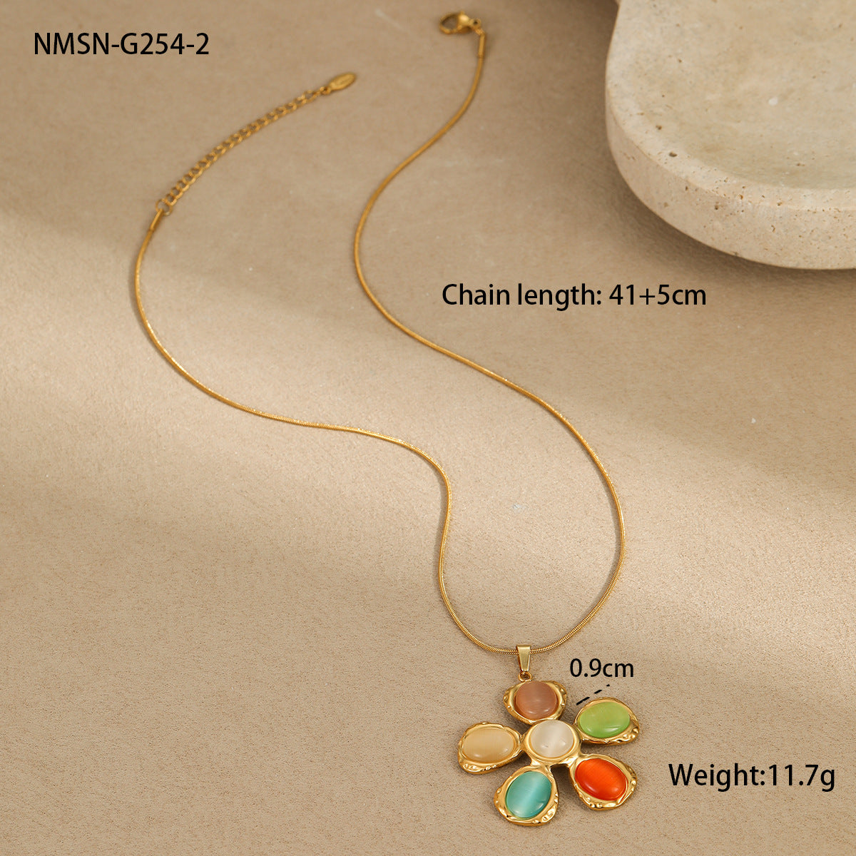 Wholesale 18K gold stainless steel  color cat's eye stone flower earrings necklaces