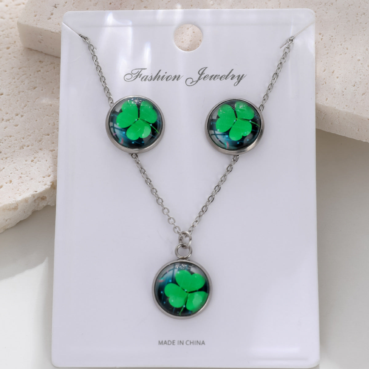 Wholesale St. Patrick's Day Lucky Shamrock Earrings Necklace Set