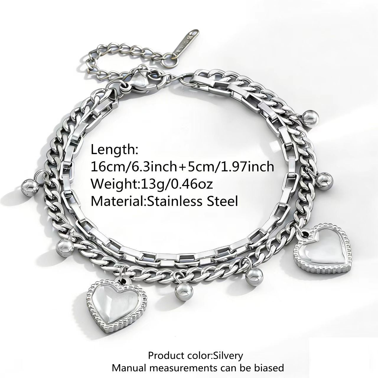 Wholesale Stainless Steel Electroplated Heart Double Layer Bracelet Women' s Fashion Accessory