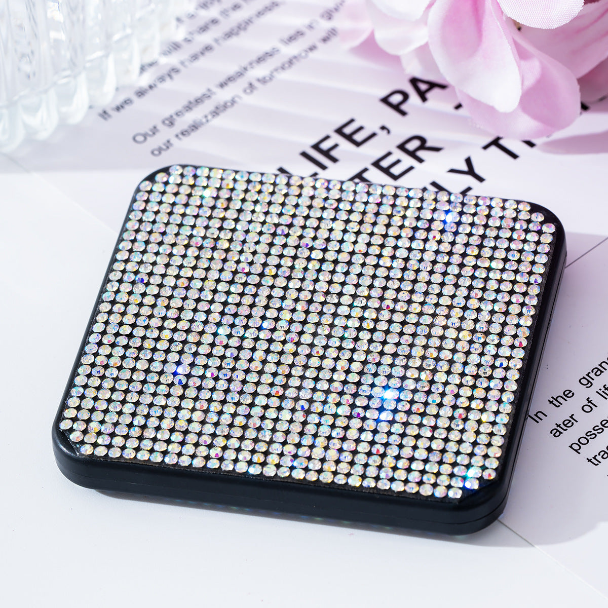 Wholesale Rhinestone portable small mirror mini portable double-sided folding square makeup mirror