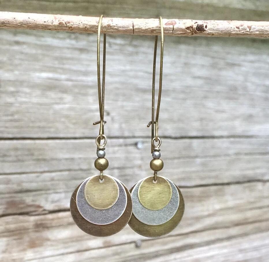 Wholesale Bohemian Retro Ethnic Style Distressed Bronze Circle Multi-Layer Alloy Earrings Jewelry Accessory