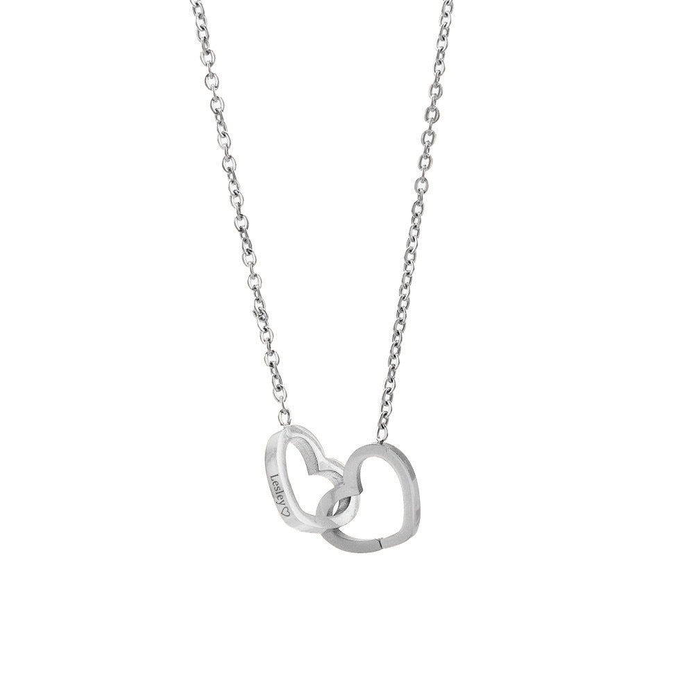 Wholesale Simple Sterling Vacuum Plated Double Heart Love Word Necklace