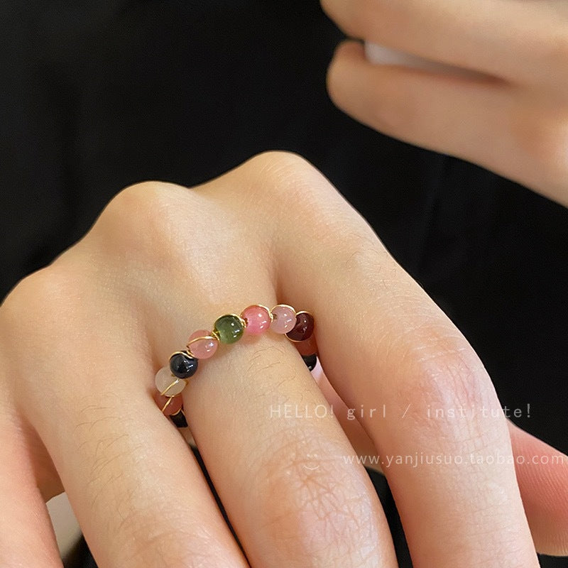 Wholesale Vintage Natural Stone Tourmaline Open Ring