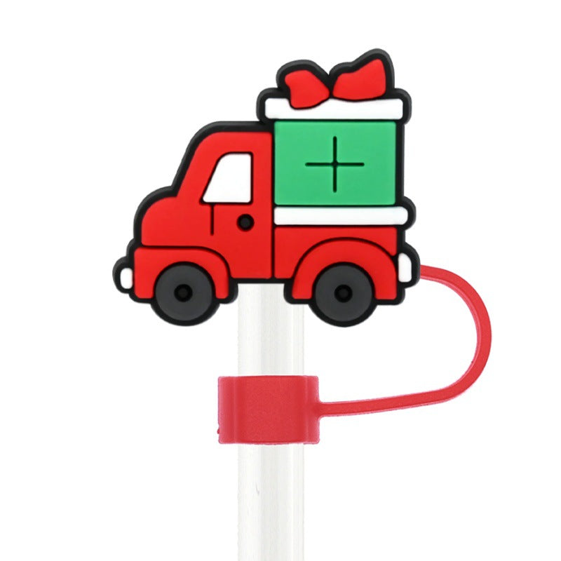 Wholesale Random 100pcs  Christmas series  10mm PVC Soft Straw Tube Cap