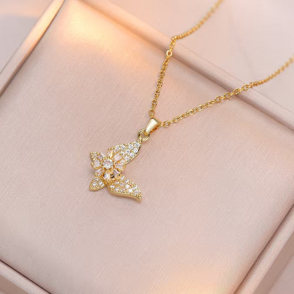 Wholesale Necklace  Diamond-encrusted Sunflower  Ring Rotatable Clavicle Chain Jewelry