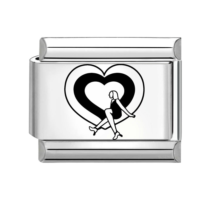 Wholesale Italian Charm Bracelet 9mm DIY Splicing Black and White Lettering Stainless Steel Composable Bracelet