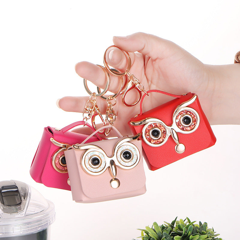 Wholesale Trendy Owl Faux Leather Coin Purse With Keychain Cute Earphone Bag For Women Boutique Resale Accessory