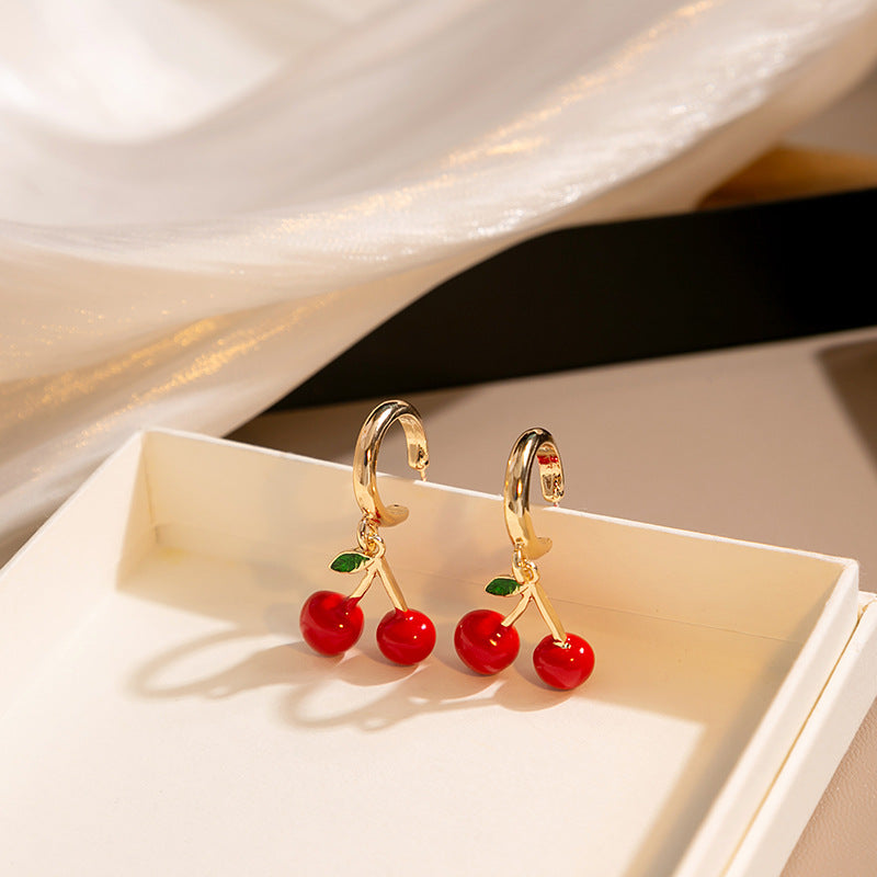 Wholesale Silver Needle New Fruit Cherry Strawberry Earrings