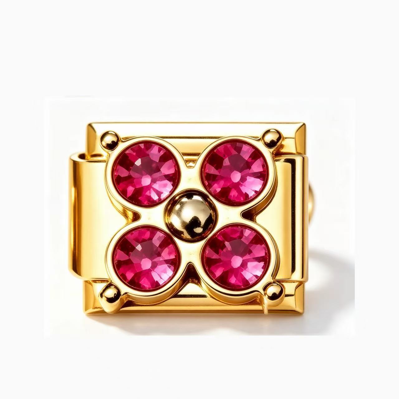 Wholesale Gold Tone Stainless Steel Four Leaf Clover Bracelet Colorful Zircon Inlaid Italian Modular Design Fashion Jewelry Accessory For Everyday And Gift