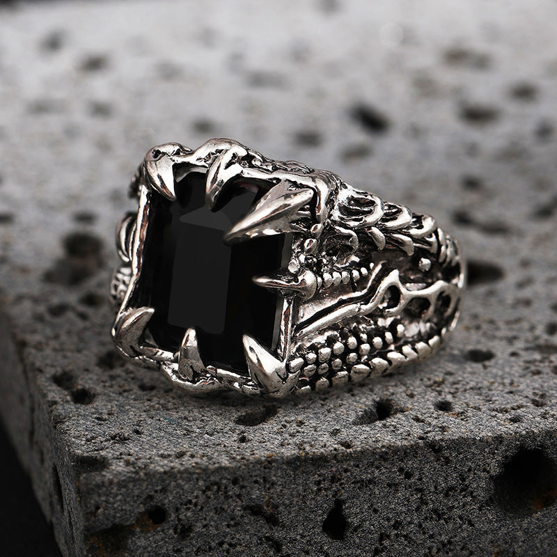 Wholesale Men's Open Vintage Dragon Claw Zircon Ring
